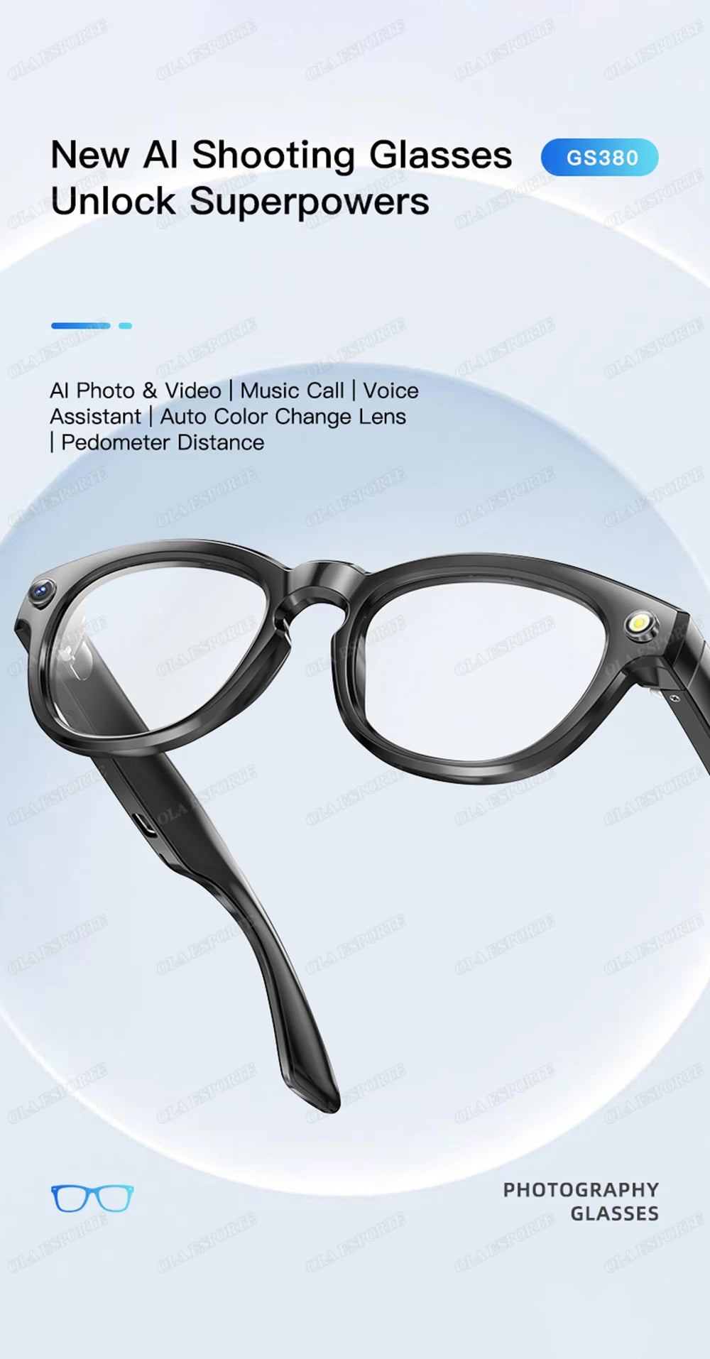 AI Smart Glasses Photo Sense Camera Bluetooth Music Call Intelligent Recording Ip65 Waterproof Bluetooth Sunglasses Men, Women