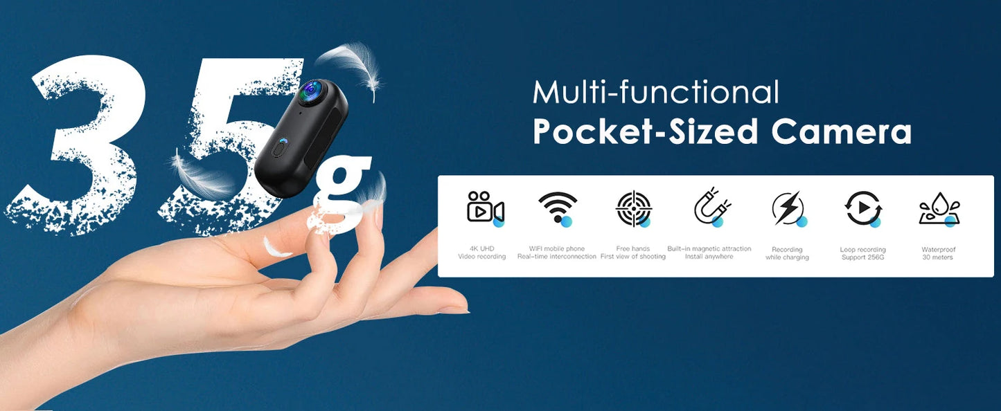 4K Thumb Action Camera Pocket POV Cam Portable Body Recording Wearable Camera WiFi Waterproof Mini Camera
