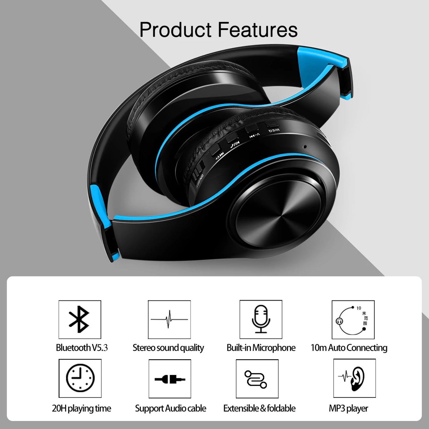 2025 New Bluetooth Wireless Stereo Headphones Earphone Headset with FM TF Card Slot And Built-in MIC for MP3 PC iPod Cell Phone