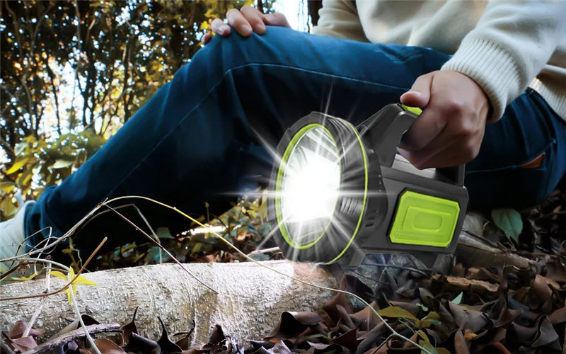 LED Strong Searchlight Flashlight Portable Hand Lamp Rechargeable 2 Lighting Modes Emergency Hiking Camping Energy Saving Torch