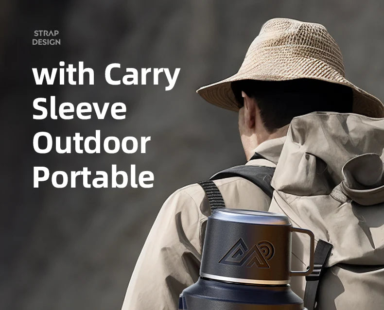 Stainless Steel Thermos Bottle with Handle Outdoor Portable Large Capacity Thermal Water Bottle ,Keep Hot and Cold for 72H