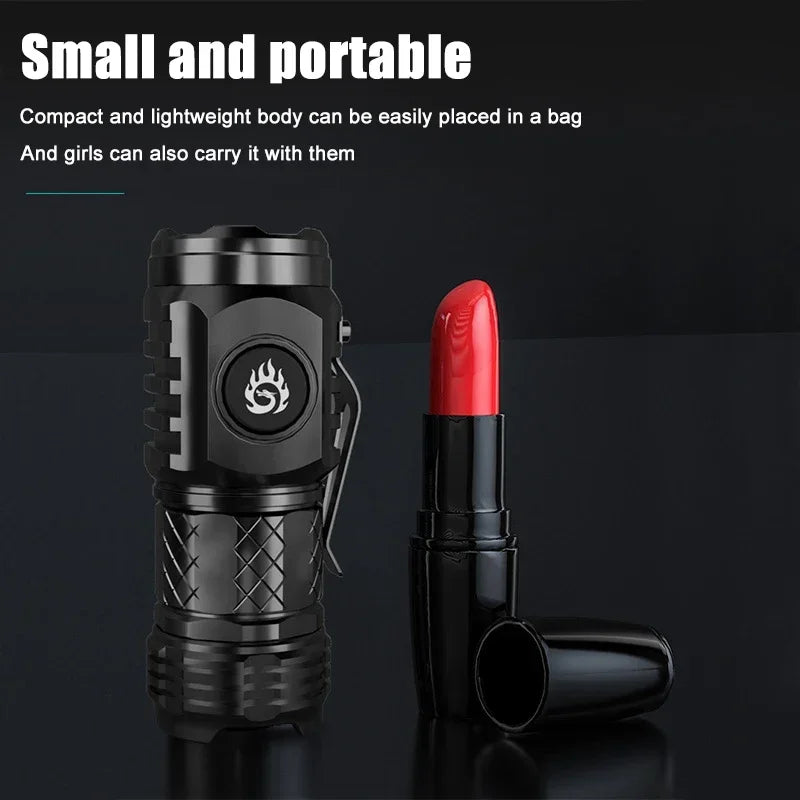 High Strong Power LED Flashlight Built-in Battery Type-C Rechargeable with Pen Clip Torch Outdoor Camping Emergency Lantern