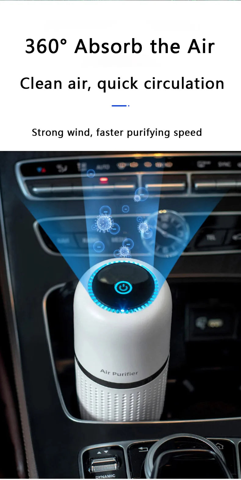 Portable Car Air Purifier USB Rechargeable Fresh Air Negative Ion Cleaner Oxygen Removes PM2.5 Smoke Odors Ionizer Cleaner