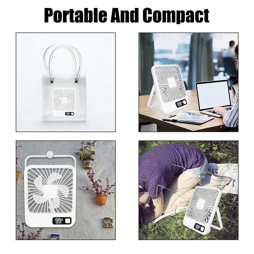 Desktop Fan Portable Fan Rechargeable 5-Speed Adjustment 180° Rotating Foldable Fan With Battery Digital Display Noise-Free Fan