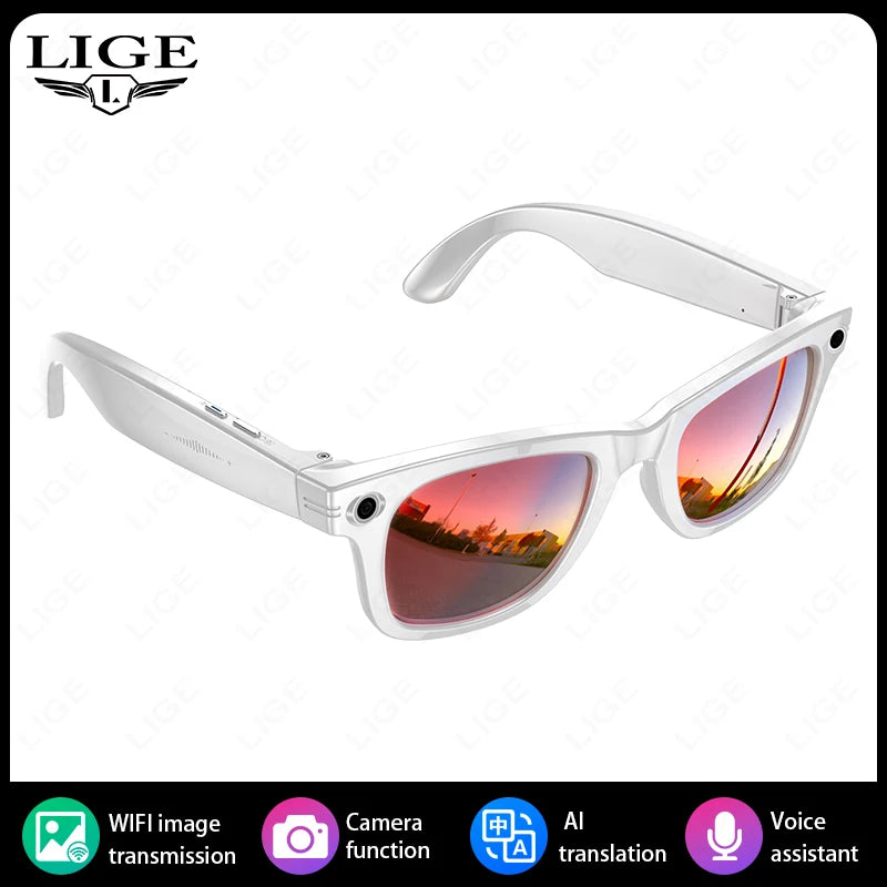 LIGE 800W Pixels Smart Glasses Recording Videos AI Photo Recognition Answer Translation 270mAh IP65 Waterproof Bluetooth Glasses
