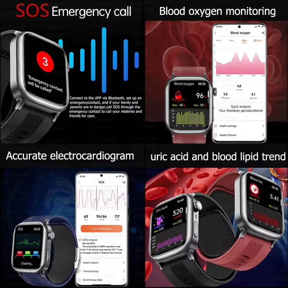 2025 New High-end Air Pump Lipid Smart Watch Men ECG+PPG Precise Blood Pressure Heart Rate BT Call NFC Health Watches