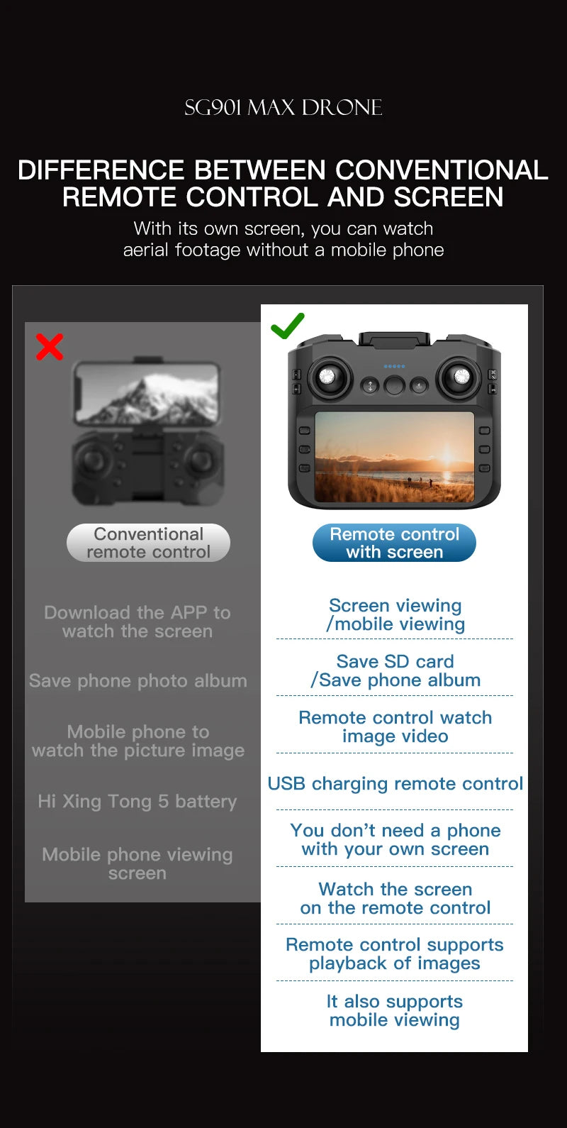 New SG901 MAX GPS Drone Professional 8K Camera Aerial FPV Brush Avoiding Obstacle with Large Screen Remote Control Folding Drone