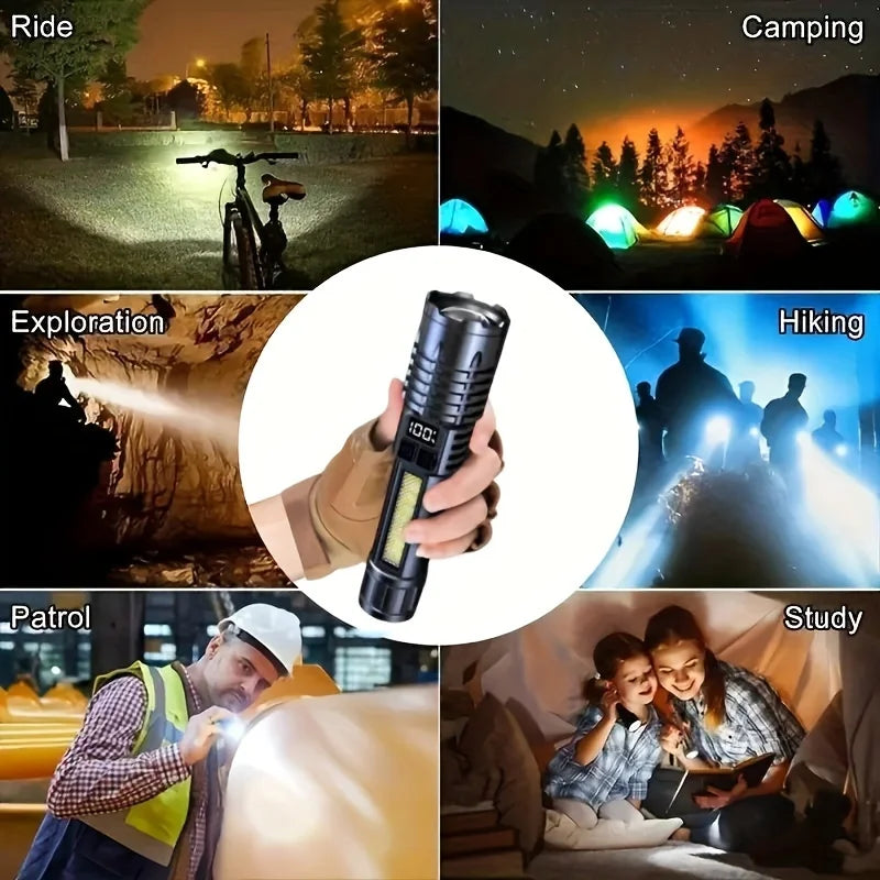 High Power Rechargeable Led Flashlight Very Strong Led Flashlight With Side Light Torch For Outdoor Camping Hiking