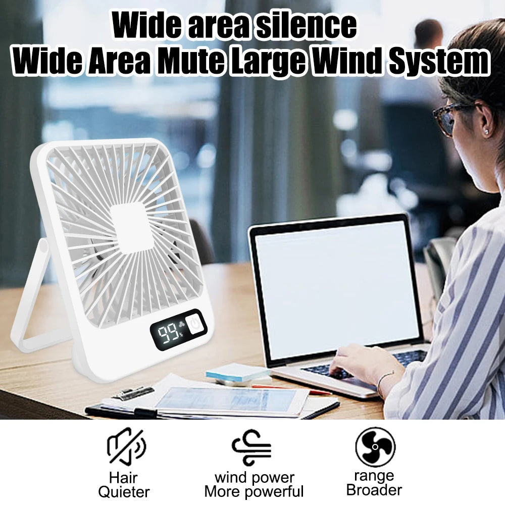 Desktop Fan Portable Fan Rechargeable 5-Speed Adjustment 180° Rotating Foldable Fan With Battery Digital Display Noise-Free Fan
