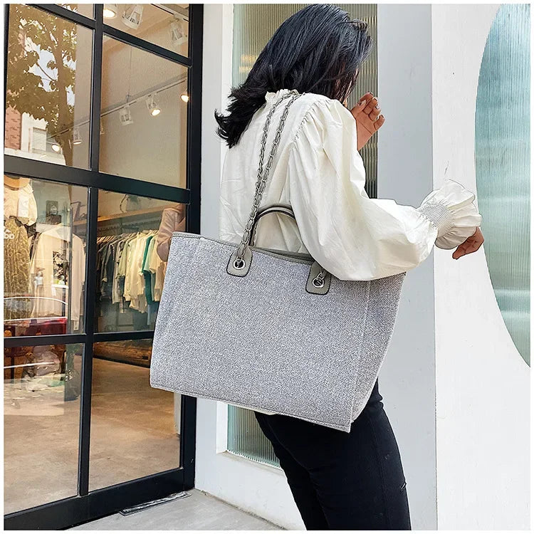 Fashion Make Up Designer Big Women's New Korean Fashion Casual Large Capacity Shoulder Crossbody Chain Tote Bag