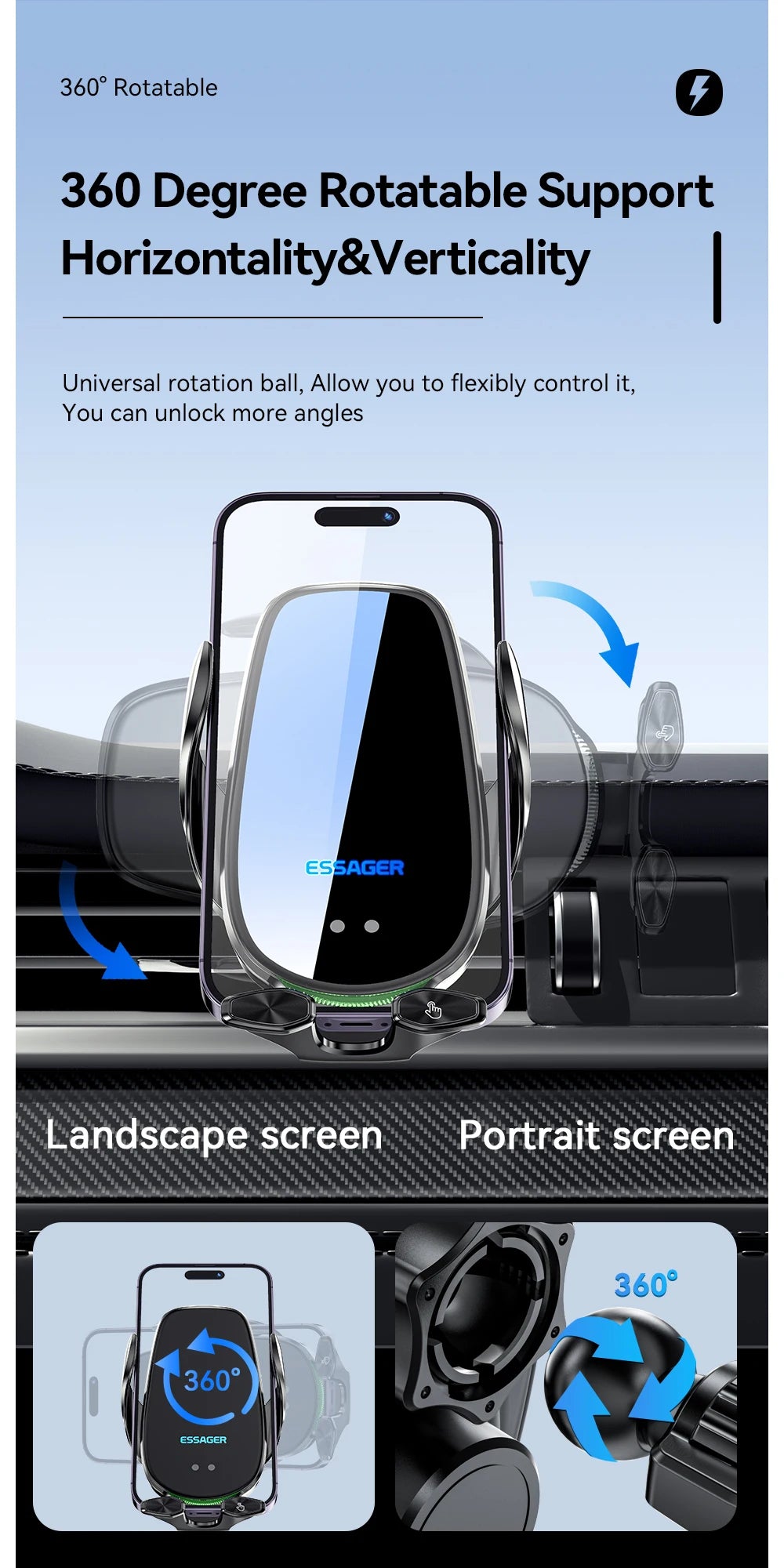 Essager Qi 15W Wireless Charger Car Phone Holder In Car Air Vent Mount For iPhone 14 13 12 X Pro Max Fast Charging