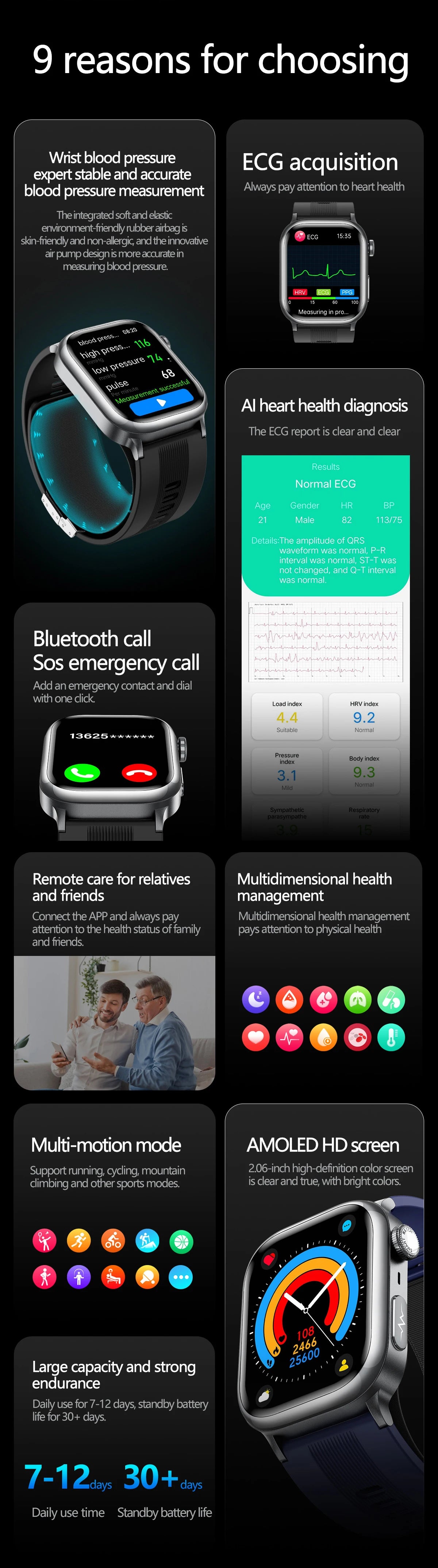 2025 New High-end Air Pump Lipid Smart Watch Men ECG+PPG Precise Blood Pressure Heart Rate BT Call NFC Health Watches