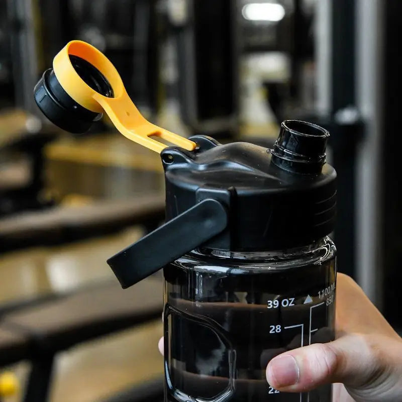 LUSQI 1.5L/2L/3L Sports Water Bottle Large Capacity Plastic Cup Leak-Proof with Straw and Time Marker for Home Outdoor Sports