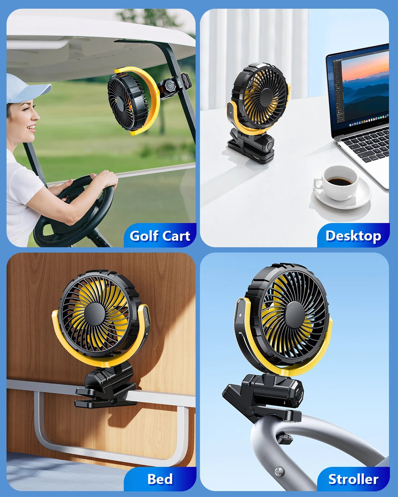 Eary Portable Car Clip On Fan Battery Operated 3 Speed Wind 900 Rotate Quiet Small Air Cooling Fan For Desk Camping Stroller Fan