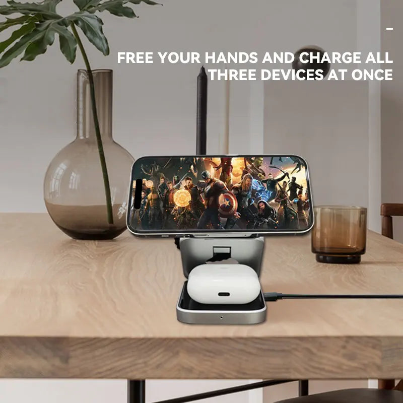 Magnetic Wireless Charging Station Foldable 3-in-1 for iPhone 12~15 Series AirPods iWatch Portable Travel Charger