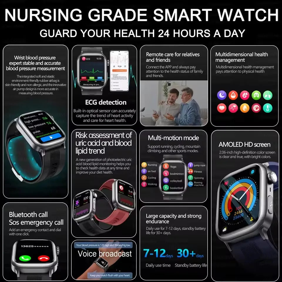 2025 New High-end Air Pump Lipid Smart Watch Men ECG+PPG Precise Blood Pressure Heart Rate BT Call NFC Health Watches