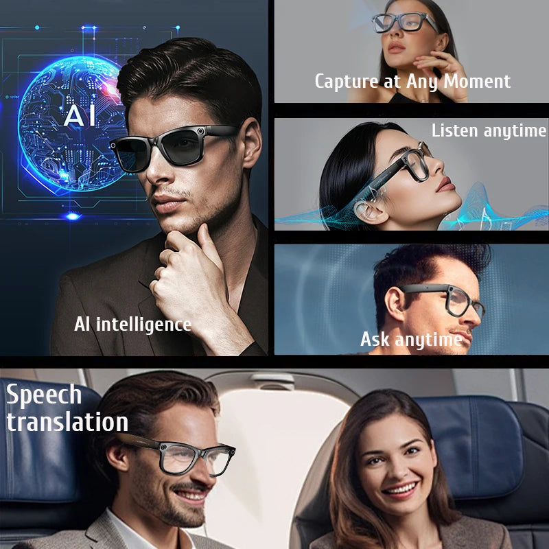 LIGE 800W Pixels Smart Glasses Recording Videos AI Photo Recognition Answer Translation 270mAh IP65 Waterproof Bluetooth Glasses