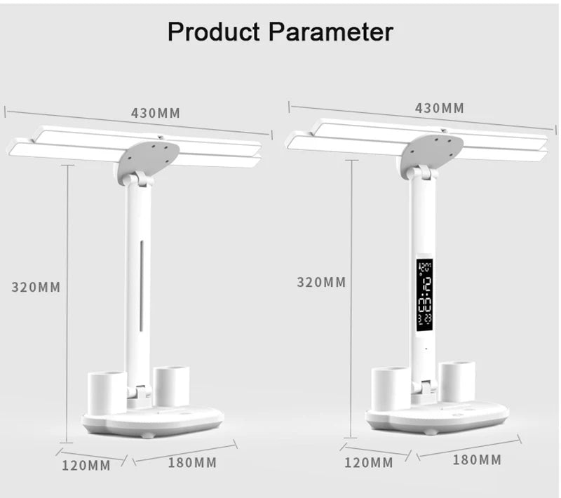 Rechargeable Table Lamp for Study, Desk Lamp Reading Light Led Table Light with Fan, Led Clock Dispaly Reading Lamp