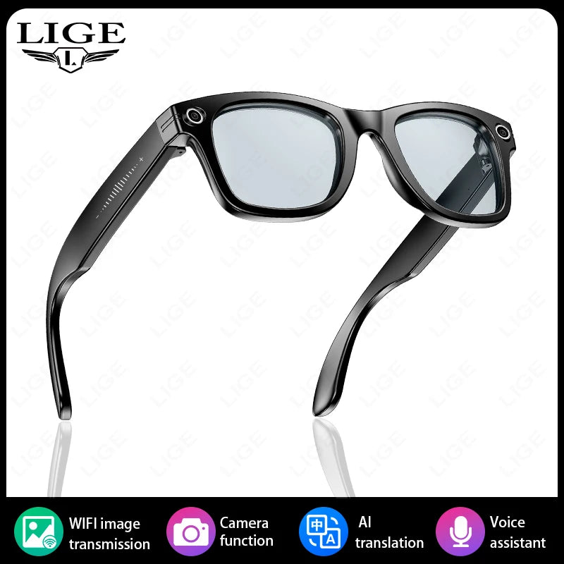 LIGE 800W Pixels Smart Glasses Recording Videos AI Photo Recognition Answer Translation 270mAh IP65 Waterproof Bluetooth Glasses