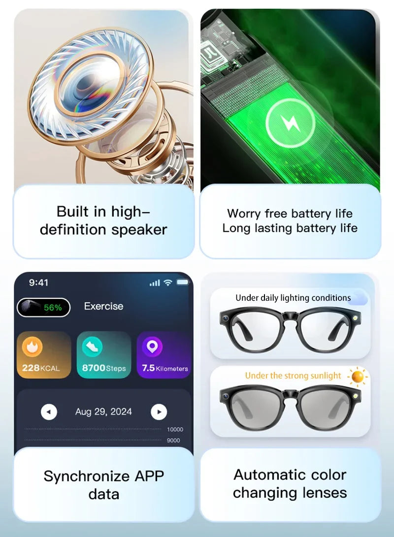 Xiaomi GS380 Smart Glasses With Camera 200W Pixels Auto Colour Change Lens Bluetooth Glasses Listen to music Shooting Sunglasses