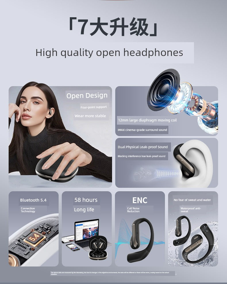 2025 New Arrival Half in-Ear Wireless Bluetooth Headset Ultra-Long Life Battery Non in-Ear Noise Reduction Sports Running for a Long Time without Pain