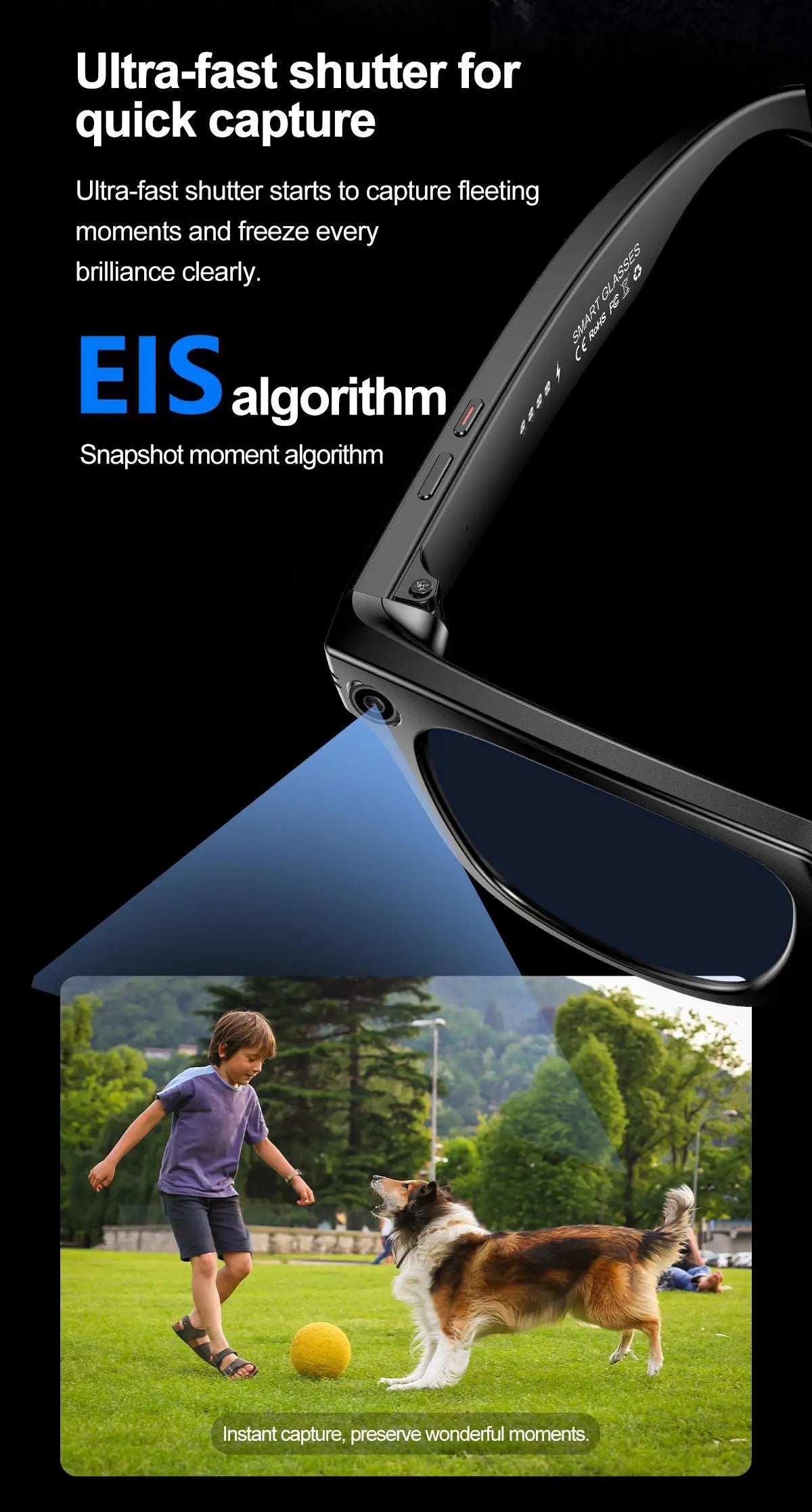 Smart Glasses With AI,Bluetooth Music Glasses With 140+ Translation,Anti-Blue Light Lenses,Camera Glasses For Travel, Meeting
