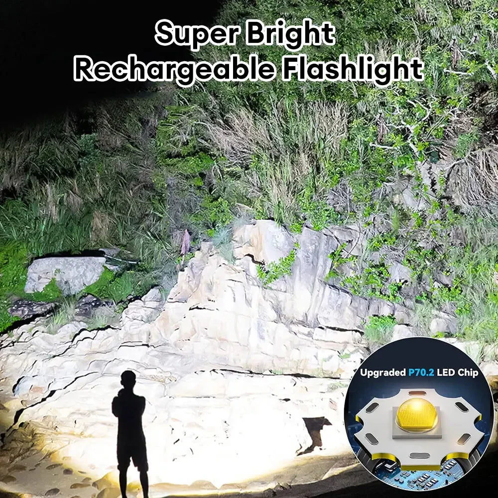1000000LM Most Powerful Led Flashlight Rechargeable LED Flashlights High Power Zoom Torch Long Range 3000m Tactical Lantren