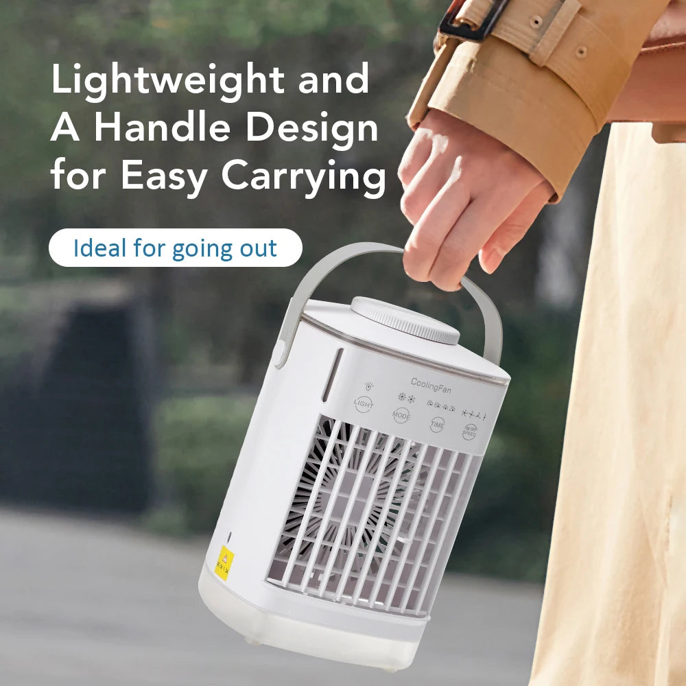 Portable Air Conditioner with Colorful Atmosphere Light Water Cooling Fan USB Table Fan 700ml Water Tank Desktop Fan Humidifier