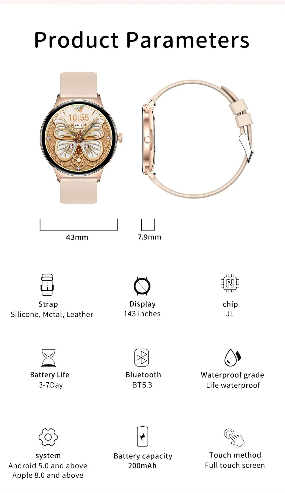 New Ultra Thin Smart Watch Women Screen Always Display Time Sports Bracelet Bluetooth Call Fashion Smartwatch