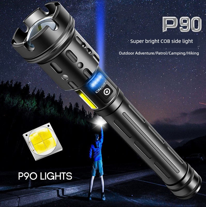 P90 Power Torch Rechargeable Outdoor Long-Range Xenon Lamp Zoom High-Power Spotlight Super Bright Probe Xenon Lamp