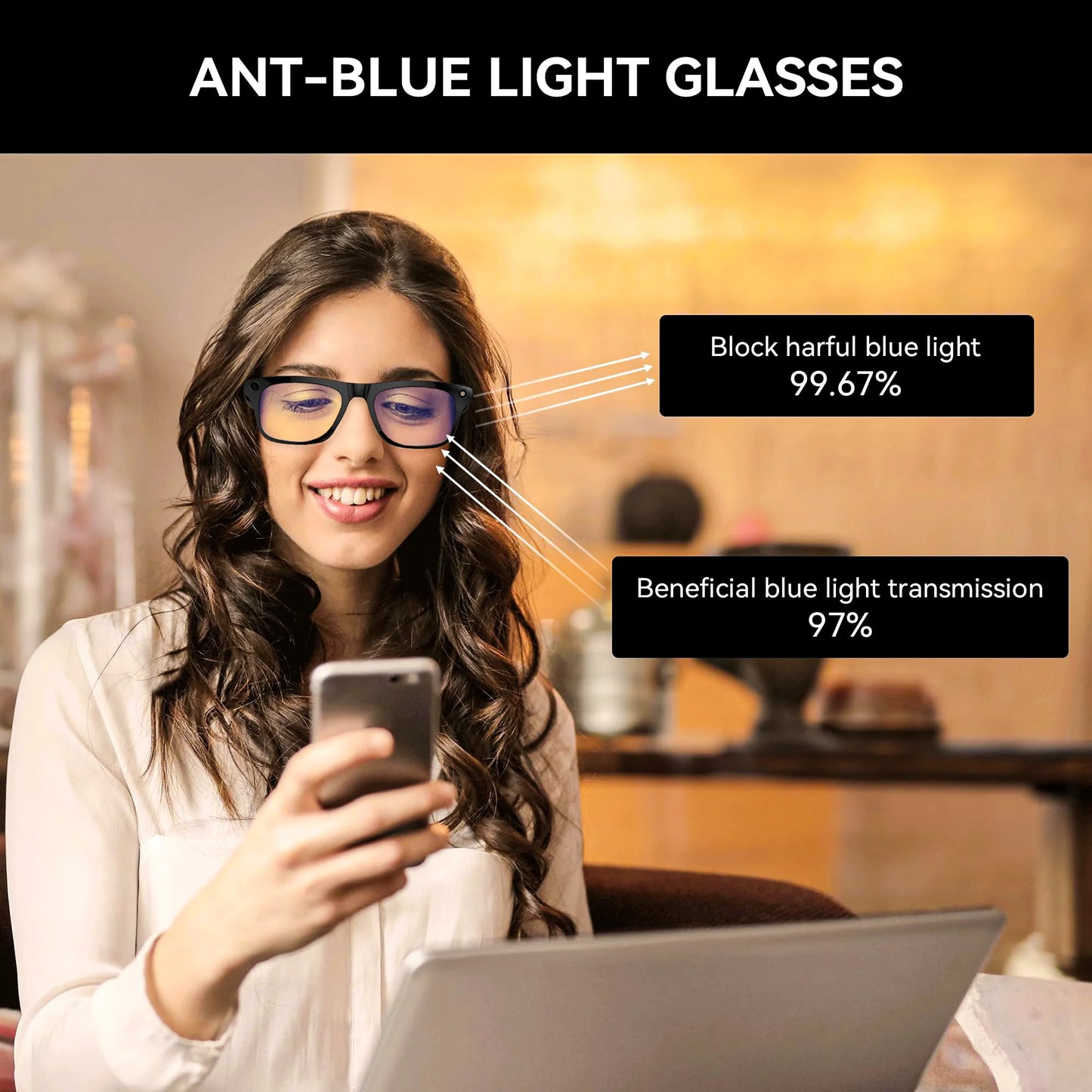 Smart Glasses With AI,Bluetooth Music Glasses With 140+ Translation,Anti-Blue Light Lenses,Camera Glasses For Travel, Meeting