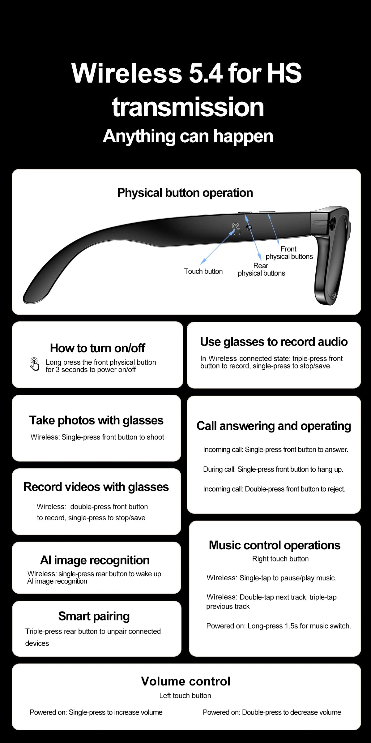 LIGE Fashion AI Camera Smart Glasses IP65 Waterproof Bluetooth Call Playing Music Smart Glasses Identify Pictures Use ChatGPT