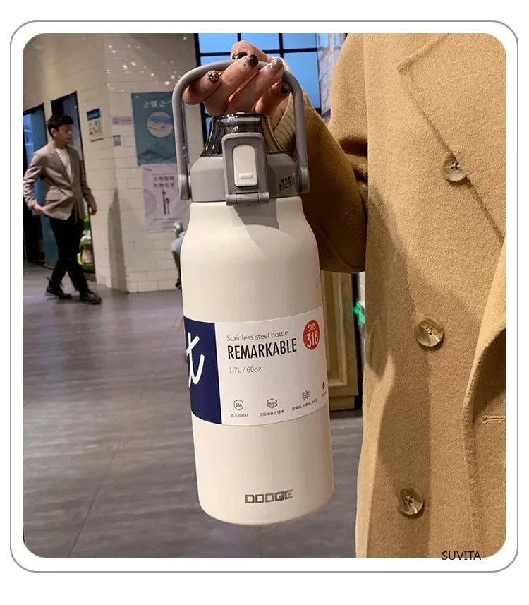 DODGE 1300/1700ML Stainless Steel Tumbler Thermos Bottle Portable Vacuum Flasks Outdoor Sports Water Cup Car Insulated Flask