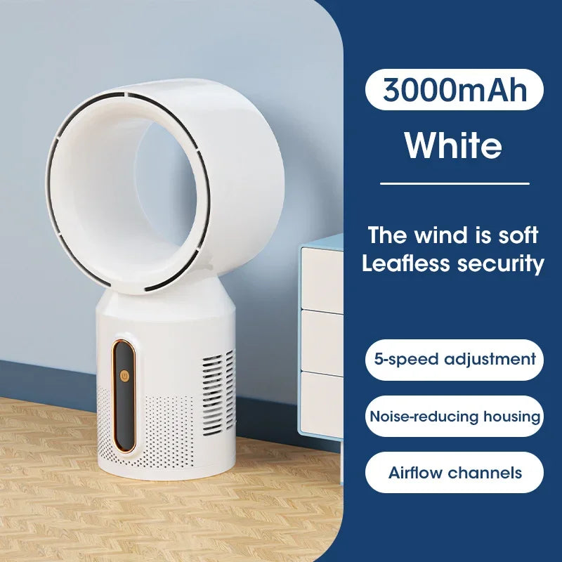 Electric Rechargeable Fan Bladeless Floor Standing Fan Cooling Child Safety Tower 3000mAh Fan Household Air Cooler 5 Gears