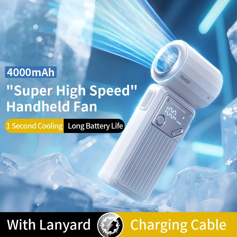 Mini Handheld Fan 4000mAh Pocket Portable High-speed Brushless Motor With Digital Display Outdoor Travel Cooling Turbo Jet Fan