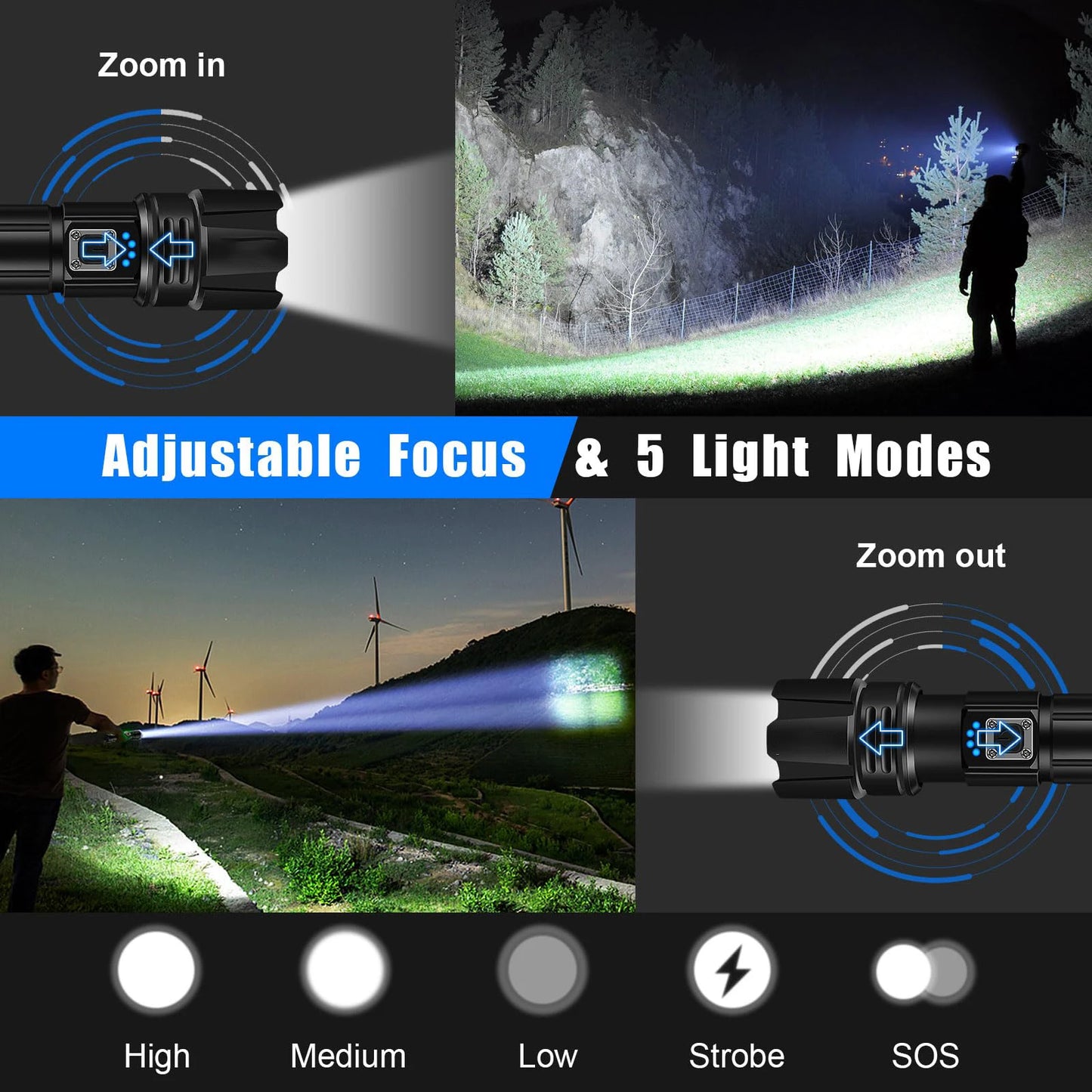Flashlight High Lumens Rechargeable, 950000 Lumen Led Flashlights XHP70.2 USB,Handheld Super Bright Flash Light Battery Powered