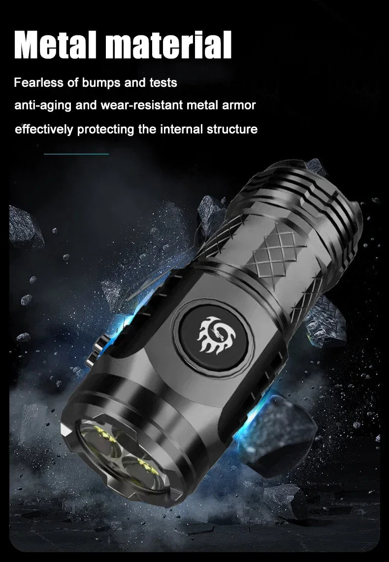 High Strong Power LED Flashlight Built-in Battery Type-C Rechargeable with Pen Clip Torch Outdoor Camping Emergency Lantern