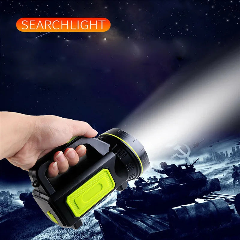 LED Strong Searchlight Flashlight Portable Hand Lamp Rechargeable 2 Lighting Modes Emergency Hiking Camping Energy Saving Torch