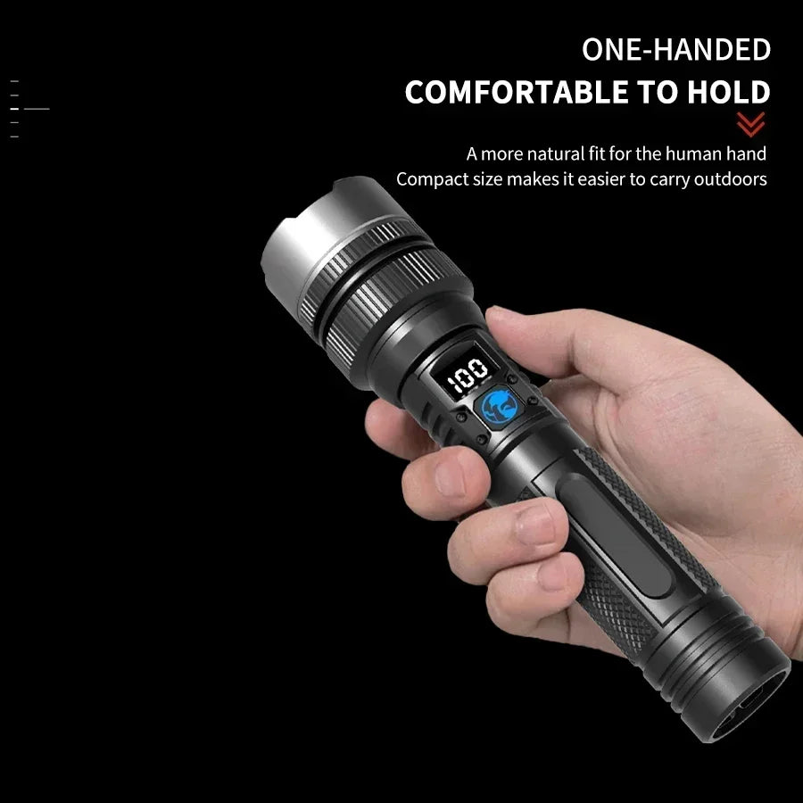 Super Bright LED Portable Flashlight USB Rechargeable Torch with Built-in Battery High Lumen Outdoor Waterproof Camping Lantern