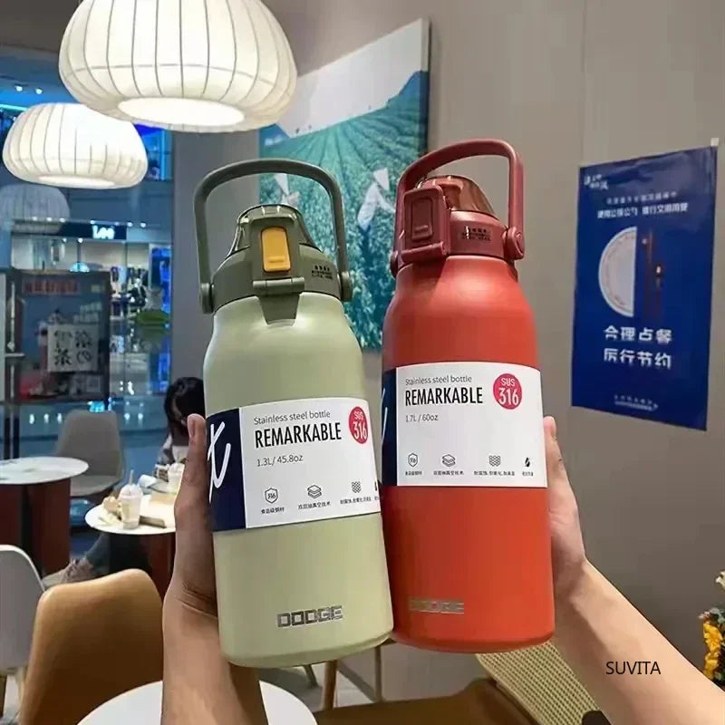 DODGE 1300/1700ML Stainless Steel Tumbler Thermos Bottle Portable Vacuum Flasks Outdoor Sports Water Cup Car Insulated Flask