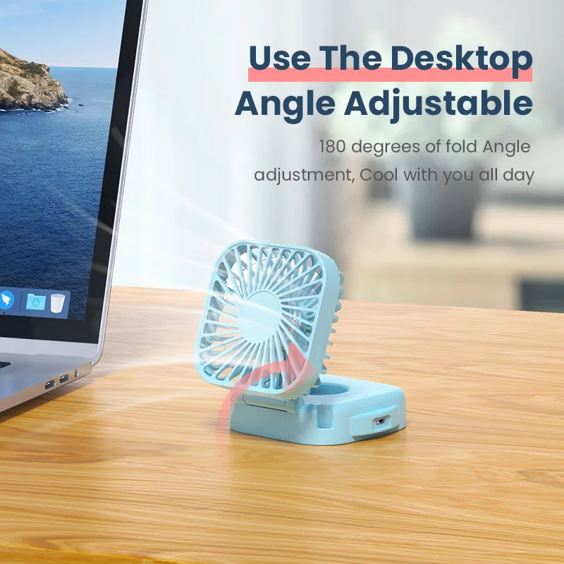 Handheld Portable Fan with Mirror, Mini Fan Small Personal Fan, 500mAh USB Rechargeable Neck Fan Foldable, Quiet Pocket Fan