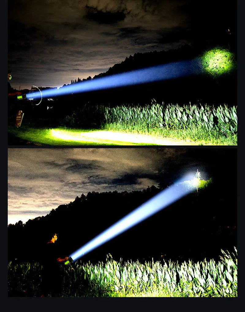 LED Strong Searchlight Flashlight Portable Hand Lamp Rechargeable 2 Lighting Modes Emergency Hiking Camping Energy Saving Torch