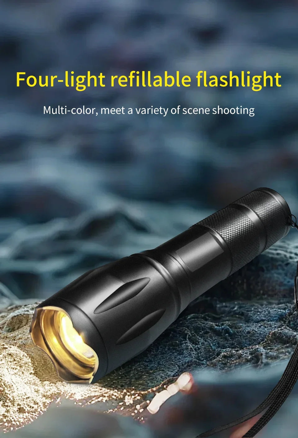 LED Aluminum Flashlight Outdoor Adventure Sports Emergency Flashlight Premium Black Color Changeable Light Compact and Portable