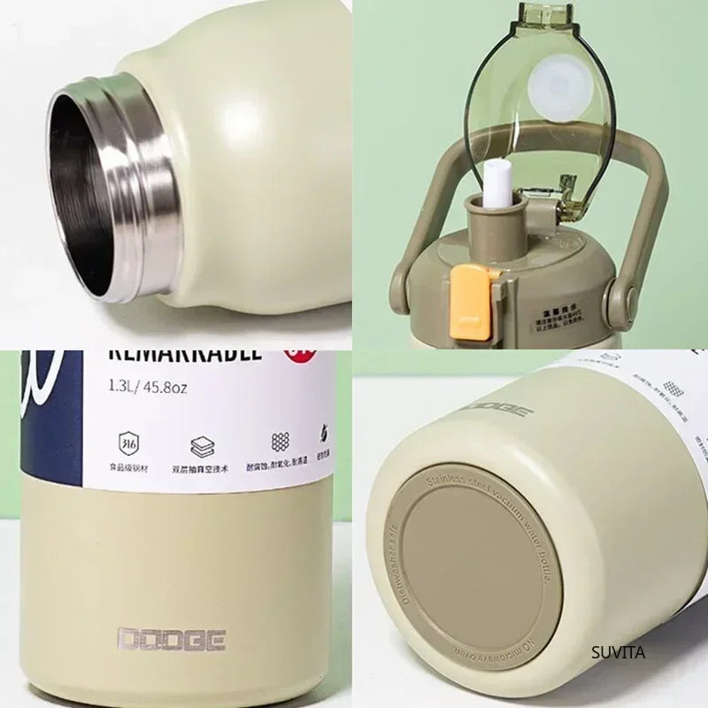 DODGE 1300/1700ML Stainless Steel Tumbler Thermos Bottle Portable Vacuum Flasks Outdoor Sports Water Cup Car Insulated Flask