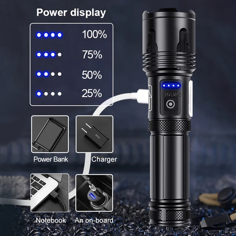 ZK30 Super XHP120 Powerful Led Flashlight XHP90 High Power Torch light Rechargeable Tactical flashlight 18650 Usb Camping Lamp