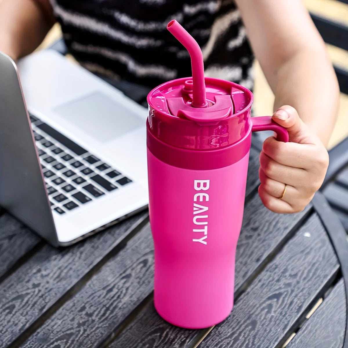 Large 40.58 Oz PC Plastic Insulated Cup with Straw - Lightweight, BPA Free