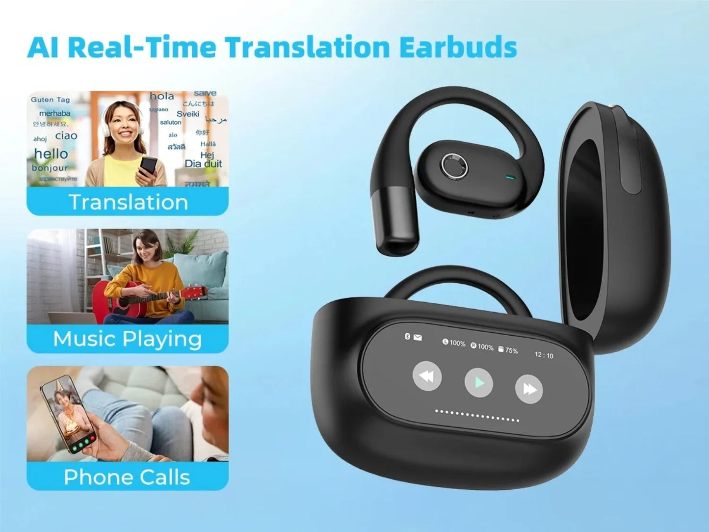 Translation Earphones 164 Languages Instant Voice Real Time Translators Wireless Bluetooth Headphones HiFi Earbuds