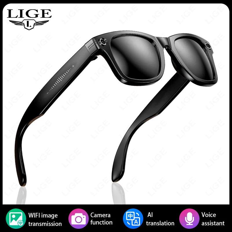 LIGE 800W Pixels Smart Glasses Recording Videos AI Photo Recognition Answer Translation 270mAh IP65 Waterproof Bluetooth Glasses