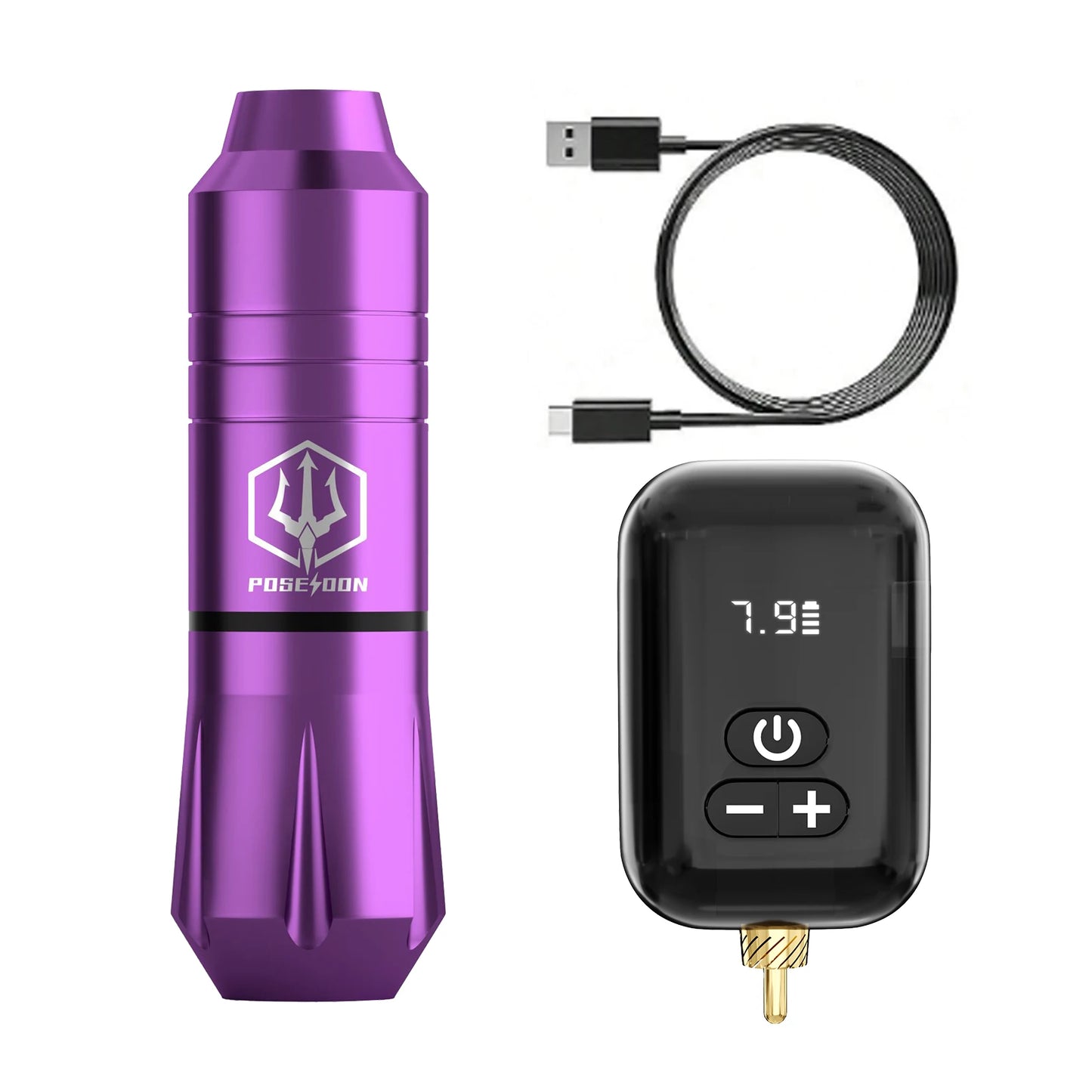 Tattoo Kit POSEIDON V5 Purple Tattoo Pen Kit For Permanent Makeup Tattoo Machine Kit High Power Tattoo Power Supply Tattoo Gun K