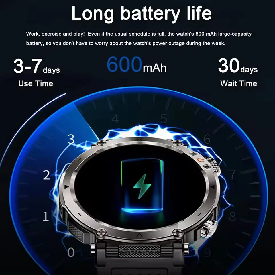 Smart Watch HT30 Bluetooth Call Men Outdoor Sports Fitness Compass Heart Rate Health Monitoring 600mAh Large Battery Smartwatch